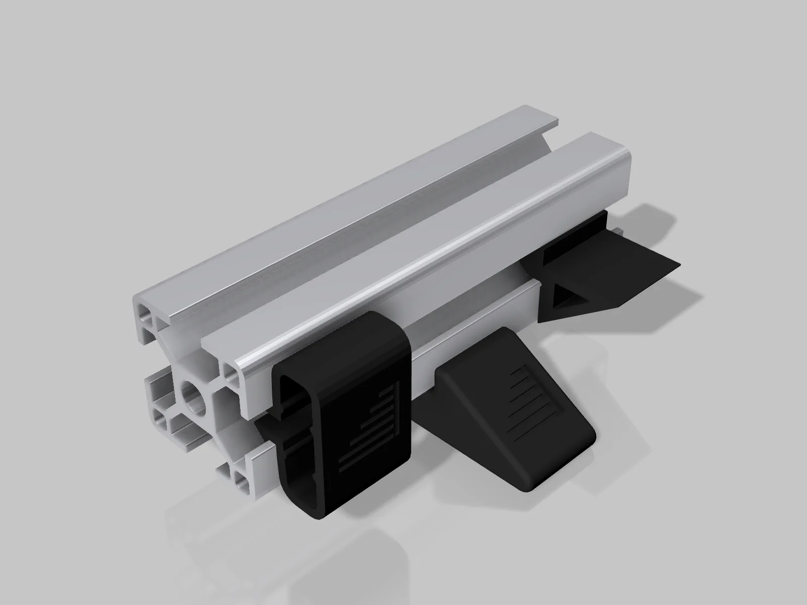 Stückwerk 3D Sortiment — Regalhalter, Clip Q und Stellfuß auf 30×30-Aluprofil